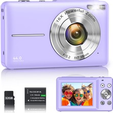 Ixnaıqy Çocuklar ve Gençler Için Dijital 1080P 44MP Vlog Kamerası, 2,4" Ekranlı Fhd Kompakt Fotoğraf Makinesi 16X Zoom, Yeni Başlayanlar Öğrenciler Için Sarsıntı Önleyici Mini Kamera Erkek Kız Mor