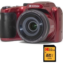 Kodak Pixpro Astro Zoom AZ255 + Sd Hafıza Kartı 32GB - Dijital Köprü Kamera 16MP, 25X Zoom, Video Hd 1080P, Geniş Açı 24MM, LCD Ekran 3, Aa Pil - Kırmızı