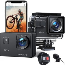 Wolfang Action Cam GA100 4K 30FPS 20MP Wifi, Su Geçirmez 40M Su Altı Kamerası, Eıs Titreşim Önleyici, 170° Geniş Açı, Uzaktan Kumanda, Çift Mikrofon, 2 x 1050MAH Pil, Aksesuar Seti