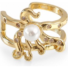 Serelya Pirinç Gold Renk Incili Ahtapot Earcuff Tekli Küpe