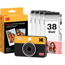 Kodak Mini Shot 2 Retro 4pass Şipşak Kamera ve Taşınabilir Fotoğraf Yazıcısı 2 'si 1 Arada, 5,3×8,6 cm Anında Baskı, 38 Yapraklık Paket, Sarı