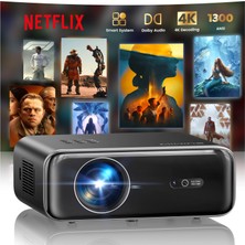 Wimius Akıllı Projektör, Artık Netflix, Dolby Audio, Wimius 1300 Ansı Otomatik Odaklama/6d Çarpıklık Düzeltme LED Projektör 4K Ev Sineması Destekli, Wifi Bluetooth Full Hd 1080P Cep Telefonu Için Dış