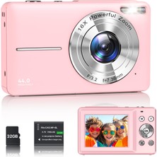 Vahoıald Dijital Kamera 1080P Fotoğraf Kamerası 44MP Kamera 2,4" LCD Ekranlı Taşınabilir Kompakt Kamera, 16X Dijital Yakınlaştırma, 32G Mikro Hafıza Kartı, Çocuklar Için 1 Pil Gençler Öğrenciler Yeni