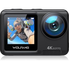 Wolfang GA420 Action Cam 4K 60FPS Sualtı Kamerası Wifi 10M Su Geçirmez Muhafazasız 3.0 Eıs Görüntü Sabitleyici Çift Ekran Kask Kamerası (Harici Mikrofon, 2X1350MAH Pil ve Aksesuar Kiti)