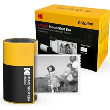 Kodak Memo Shot Era Kids Anında Fotoğraf Makinesi ve Fotoğraf Etiket Yazıcısı, Sarı (1 Tek Dokunuşla Etiket Kartuş Rulosu + 9 Rulo Kartuş Seti ile Fotoğraf Makinesi)