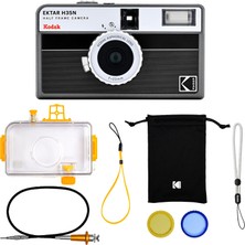 Kodak Ektar H35N Yarım Format Film Kamera 35MM Yeniden Kullanılabilir Ampul Fonksiyonlu Yıldız Filtre Kaplamalı Objektif (Siyah Şerit Premium Set)