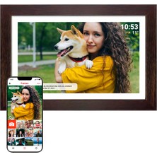 Denver PFF-1543DW Dijital Wi-Fi Fotoğraf Çerçevesi - 15,6 Inç Full Hd IPS Dokunmatik Ekran, Entegre Frameo Yazılımı, Kablosuz Paylaşım, Zamanlayıcı Işlevi, Koyu Ahşap Çerçeve