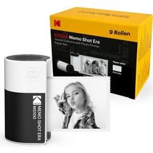 Kodak Memo Shot Era Kids Anında Fotoğraf Makinesi ve Fotoğraf Etiket Yazıcısı - Beyaz (1 Rulo Tek Dokunuş Etiket Kartuşlu Fotoğraf Makinesi + 9 Rulo Kartuş Seti)