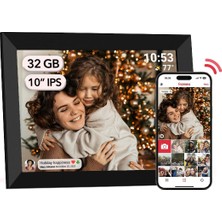 Akımart Frameo Dijital Fotoğraf Çerçevesi Wifi 32GB Dijital Fotoğraf Çerçevesi 10,1 Inç 1280X800 IPS LCD Dokunmatik Ekran Otomatik Döndürme Özellikli Akıllı Bulut Fotoğraf Çerçevesi Frameo Uygulaması