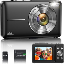 Ixnaıqy Çocuklar ve Gençler Için Dijital 1080P 44MP Vlog Kamera, 2,4" Ekranlı Fhd Kompakt Fotoğraf Makinesi 16X Zoom, Yeni Başlayanlar Öğrenciler Için Sarsıntı Önleyici Mini Kamera Erkek Kız Siyah