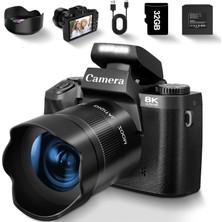 Fine Life Pro Dijital Kamera 1080P, 64 Megapiksel 16X Dijital Zoom Fotoğraf Makinesi, Optik Görüntü Sabitleyici Vlog Kamera (2 Kamera)