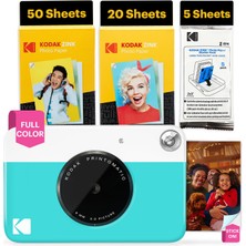 Kodak Printomatic Şipşak Kamera – 75 Yapraklık Paket – 5mp – Zınk 2x3 Fotoğraf – Taşınabilir – Mavi