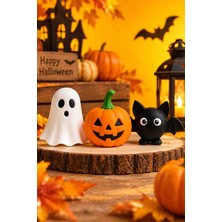 Tilekey Seramik 3D Baskı Cadılar Bayramı Dekoratif Figür Seti 3'lü | Hayalet, Balkabağı ve Yarasa | Halloween Dekorasyon