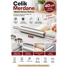 Yenilig 40 cm Paslanmaz Çelik Merdane – Metal Hamur Açma Rulosu – Profesyonel Hamur Merdanesi