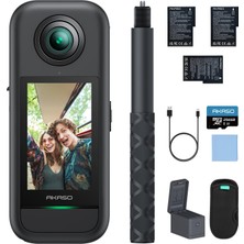 Akaso 360° Action Cam Creator Set - 256 GB Hafıza Kartı, Çift 1/2" 48 Mp Sensörler, 2,29" Dokunmatik Ekran, Görünmez Selfie Çubuğu, 360° Ufuk Kilidi ve Yapay Zeka Takibiyle 5,7k 72MP 360 Derece Aksiyo