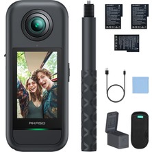 Akaso 360° Action Cam Creator Set - 5,7k 72MP 360 Derece Aksiyon Kamerası Çift 1/2" 48MP Sensörler, 2,29" Dokunmatik Ekran, Görünmez Selfie Çubuğu, 360° Ufuk Kilidi ve Aı Izleme