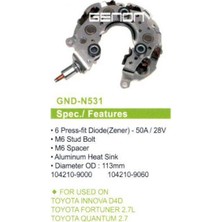 Genon N531 Alt. Diot Tablasi Toyota Innova D4D - Fortuner 2.7l - Quantum 2.7 113MM (6 Diot) M6 RN-45H-INR438-104210-9000