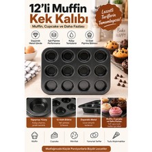 Yenilig 12’li Muffin Kek Kalıbı – Metal Cupcake ve Muffin Tepsisi – Siyah Yapışmaz Pişirme Kalıbı
