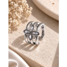 Serelya Pirinç Gümüş Renk Yonca Earcuff Tekli Küpe