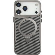 Teleplus iPhone 18 Pro Max Kılıf Ring Holder Manyetik Şarj Özellkli Karbon Tpu Kapak