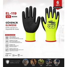 Zimak EL-119 Profesyonel Iş Eldiveni 8 Numara Yeşil Siyah Iş Eldiveni Tam Kaplama (6 Çift)