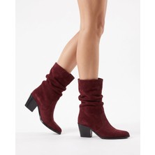 Tibu Valentina Bordo Süet Büzgülü Western Çizme
