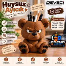 Huysuz Ayıcık Dekoratif Kalemlik – 3D Baskı Ayı Figürlü Masaüstü Dekor