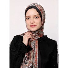Luvensara Etnik Desen Hint Ipeği Şal Kiremit-Siyah