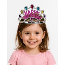 Ett Gümüş Renk Happy Birthday Yazılı Doğum Günü Tacı 60 cm