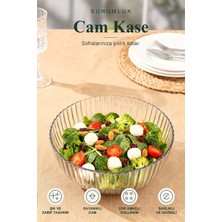 ViraCasa 3,5 Litre Cam Salata Kasesi Yivli Desenli Sunumluk Servis Kasesi