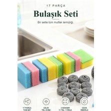 ViraCasa 17 Parça Bulaşık Süngeri ve Çelik Tel Seti Fırçalı Mutfak Temizlik Seti