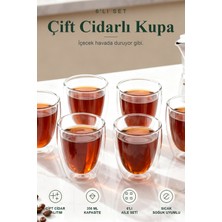 ViraCasa 6'lı Çift Cidarlı Cam Kupa 350 ml Isı Yalıtımlı Kahve Çay Bardağı Borosilikat