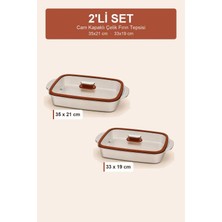 ViraCasa 2'li Cam Kapaklı Çelik Fırın Tepsisi Seti 35X21 ve 33X19 cm Kulplu Borcam Fırın Kabı