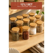 ViraCasa 12'li Bambu Kapaklı Cam Baharatlık Seti 190 ml Kavanoz Baharat Saklama Kabı Takımı