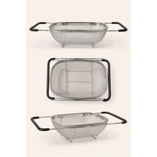 ViraCasa Çelik Katlanır Lavabo Süzgeci Uzayabilen Kollu Paslanmaz Sebze Meyve Makarna Süzgeci 24X34 cm