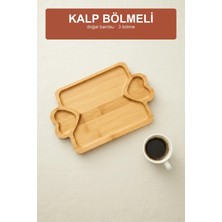 ViraCasa Bambu Kalp Kulplu Sunum Tepsisi 3 Bölmeli Kahve Yanı Çerezlik Servis Tepsisi