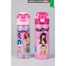 x Dekomus Lisanslı Manifest Toz Pembe Collection 600 ml Çelik Matara ve Çift Fonksiyonlu 500 ml Tritan Matara Seti