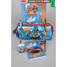 Lisanslı Hot Wheels Kalem Çantası,geçmeli Kalem,not Defteri,kurşun Kalem,silgi ve Kalemtraş Seti