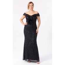 Moda Berray 2521 SİYAH PÜSKÜL DETAYLI GRİTER MADONNA YAKA ŞIK ABİYE