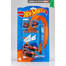Hot Wheels Lisanslı Hot Whells 4'lü Kırtasiye Seti Not Defteri,silgi,kalemtraş ve Kalem
