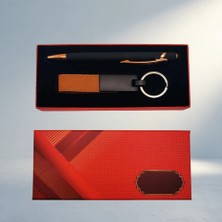 Renas Store Şık Deri Metal Anahtarlık ve Tükenmez Kalem Seti