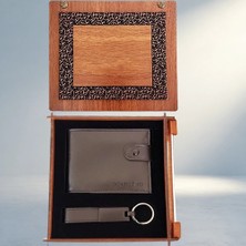 Renas Store Şık Ahşap Kutulu Cüzdan ve Mat Siyah Anahtarlık Seti