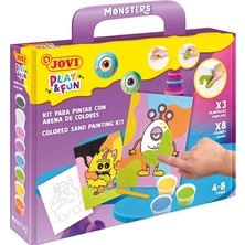 Jovi 2103 Play & Fun Canavarlar Temalı Kum Boyama Seti (8 Renk Kum Kavanozu + 3 Çizim Kartı + Kazıma Çubuğu)