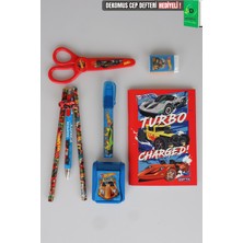 Lisanslı Hot Wheels Kırtasiye Seti Makas,bloknot,roket Silgi,uçlu Kalem 0.7mm