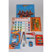 Lisanslı Hot Wheels 18 Parça Kırtasiye Seti Makas,bloknot,roket Silgi,uçlu Kalem 0.7mm