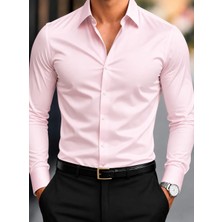 Blush Pink Pamuklu Saten Fit Kesim Gömlek