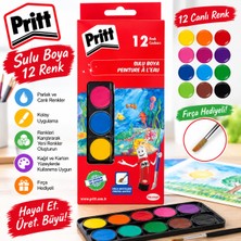 Pritt 12 Renk Sulu Boya Seti - 23 mm Tablet Boya Fırça Hediyeli