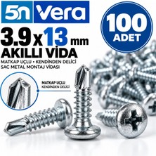 5n Vera 3.9X13 mm Akıllı Vida 100 Adet – Matkap Uçlu Kendinden Delici Sac Metal Montaj Vidası