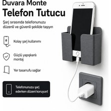 Justone 2 Adet Telefon Şarj Standı ve Tutucu, Duvara Monte Yapışkanlı Kablo Çıkışlı Telefon Rafı