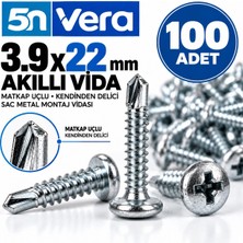 5n Vera 3.9X22 mm Akıllı Vida 100 Adet – Matkap Uçlu Kendinden Delici Sac Metal Montaj Vidası